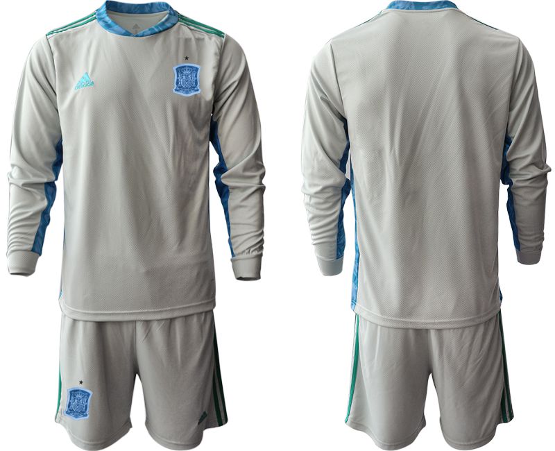 Men 2021 World Cup National Spain gray long sleeve goalkeeper Soccer Jerseys->spain jersey->Soccer Country Jersey